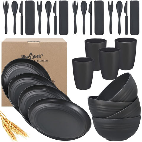 Conjunto wwyybfk de platos y tazones de trigo, duraderos para uso diario.