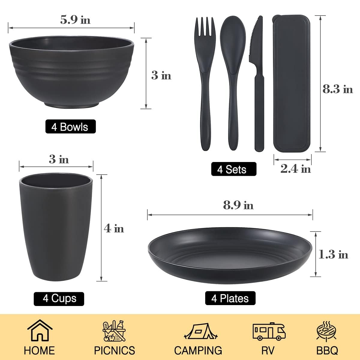 Cubiertos de 4 piezas wwyybfk, prácticos para comidas diarias.