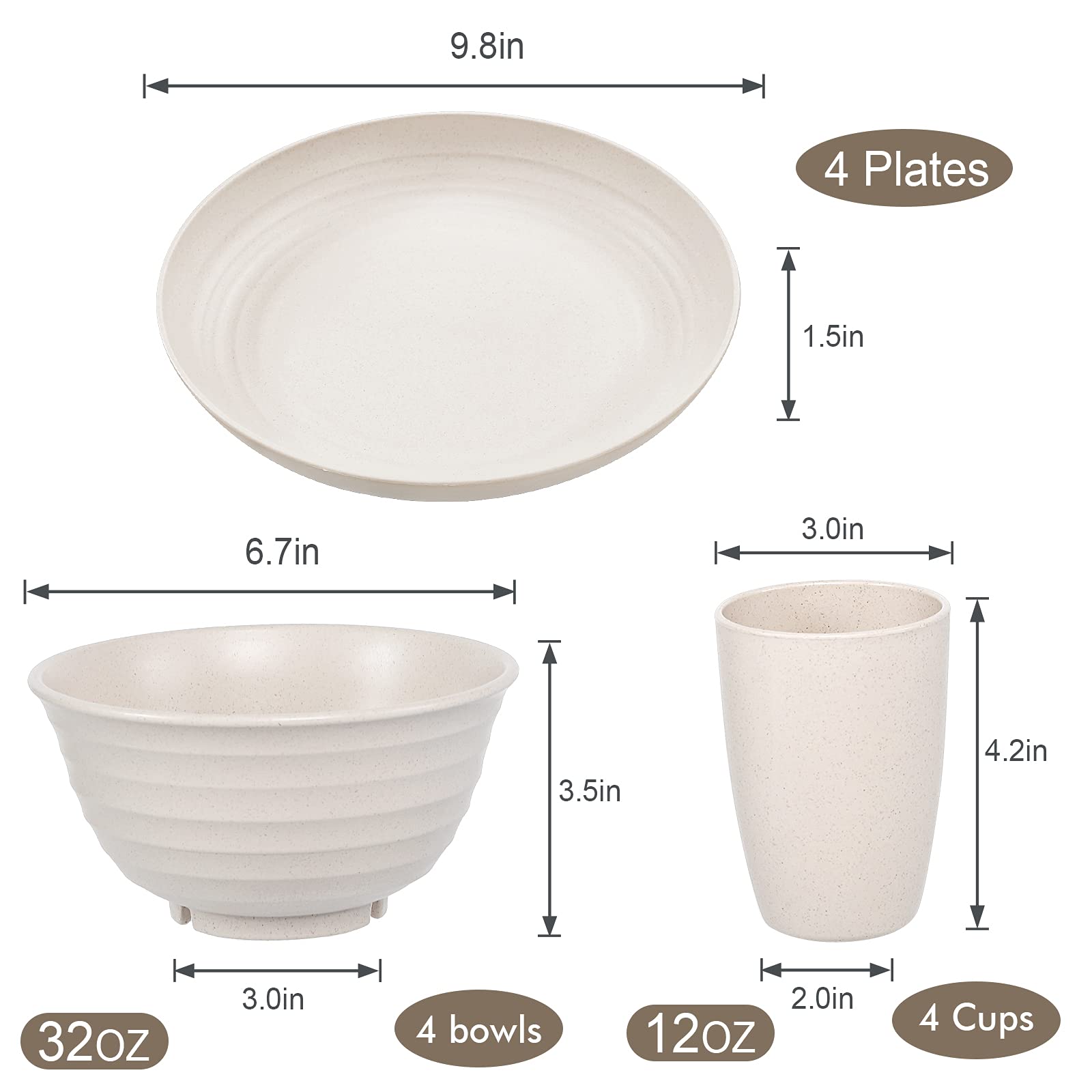 Wwyybfk tazones de trigo de 6,7 pulgadas, perfectos para comidas familiares.