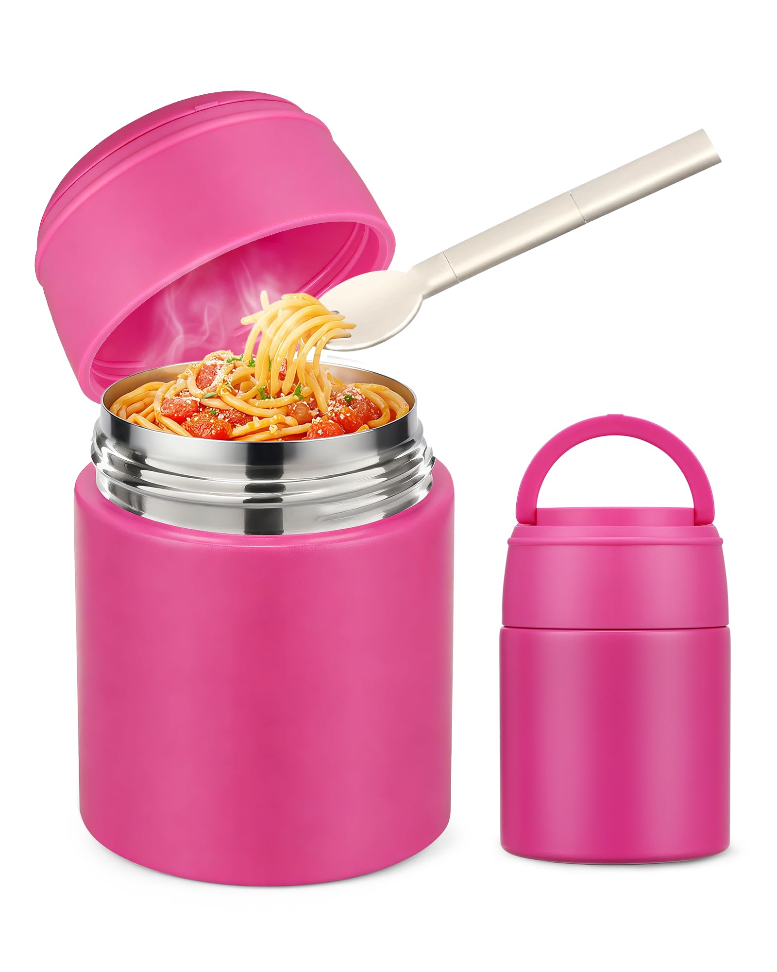 Termo Sopa WXXM 10oz para niños en tono rosa, ideal para almuerzo escolar