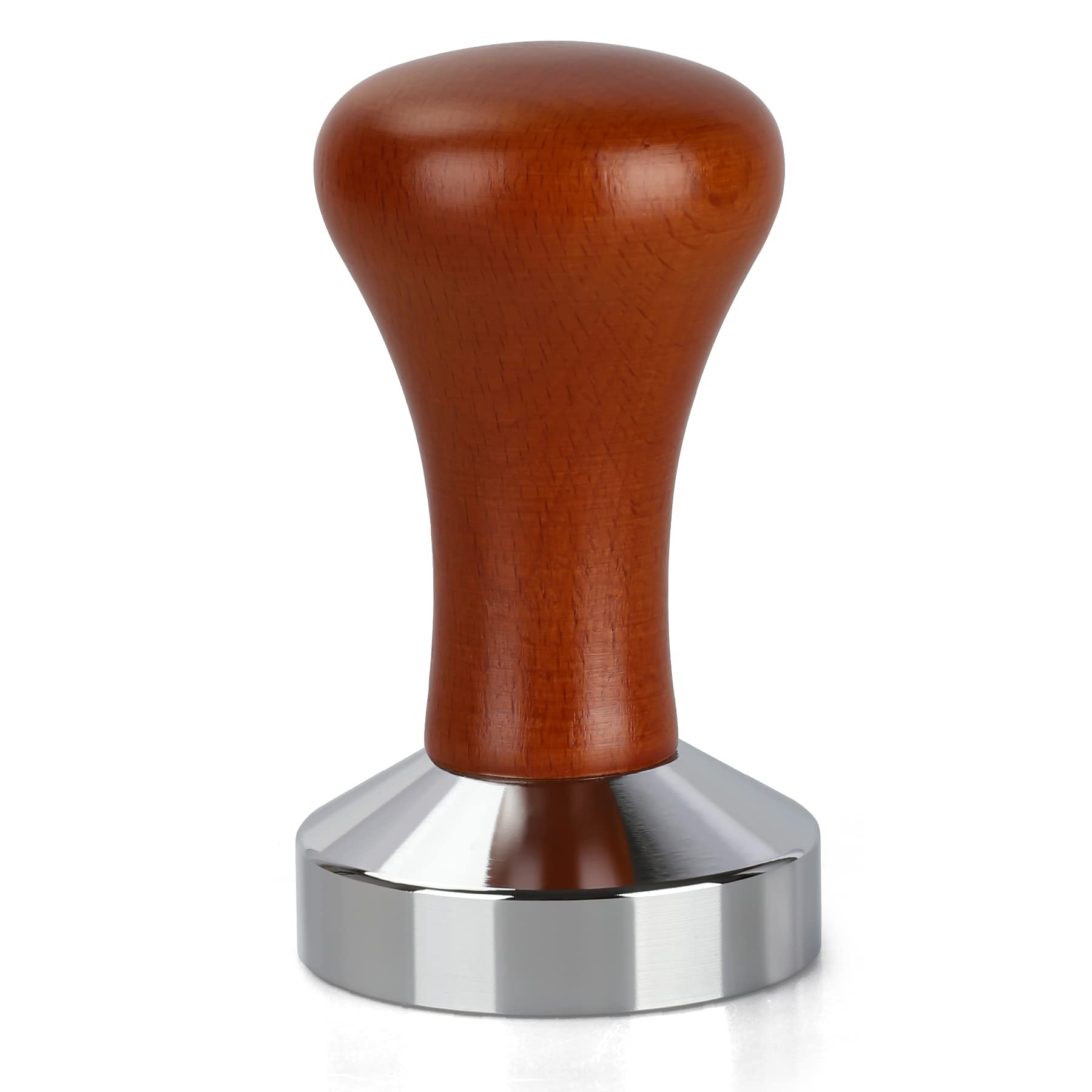 Prensador WYLOSUA de 51mm con base plana de acero inoxidable para extracción uniforme.