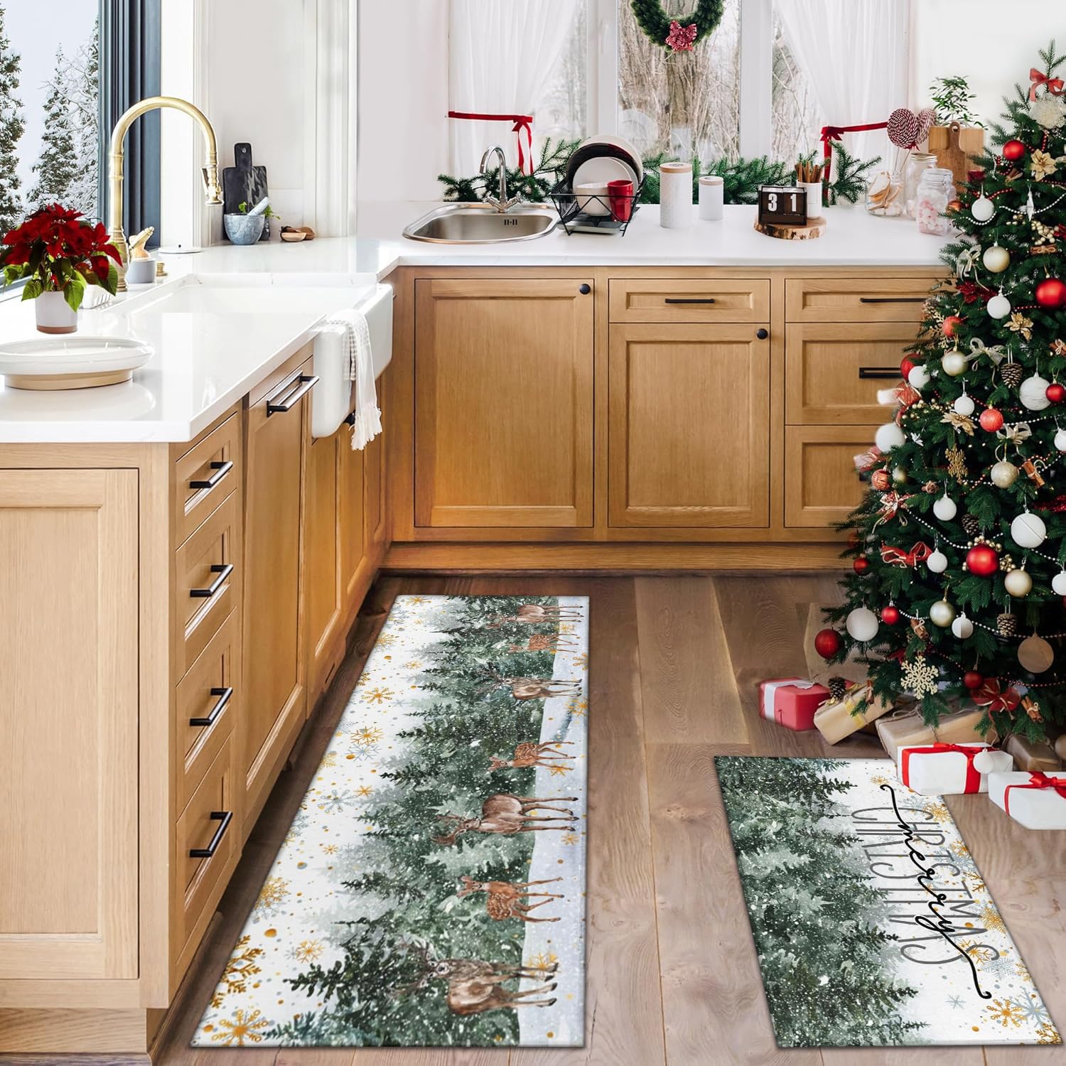 Alfombrilla wyoansfhd con ciervos y motivos festivos, práctica para cualquier habitación