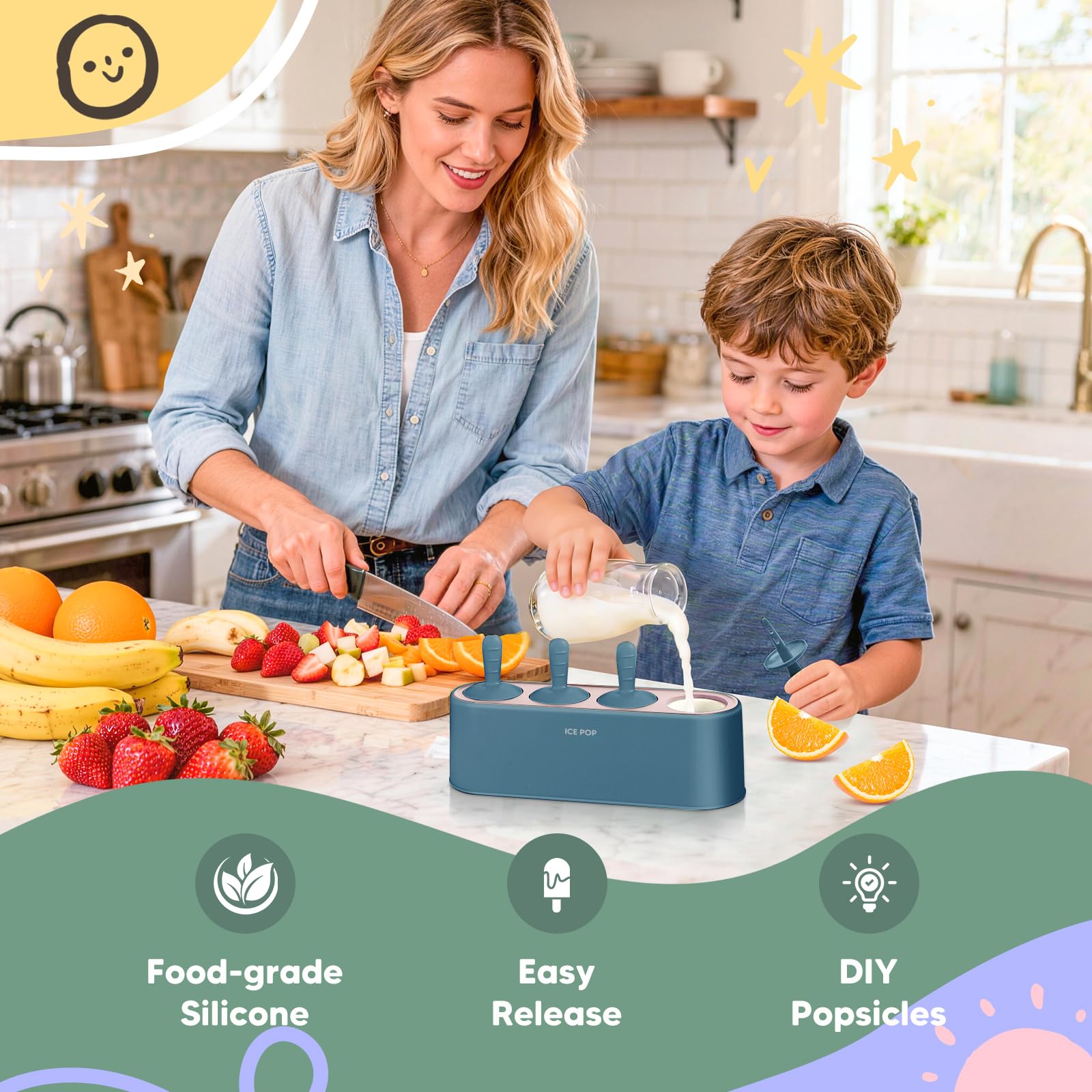 Wyok molde azul IcyClassic, diseño moderno para paletas caseras.