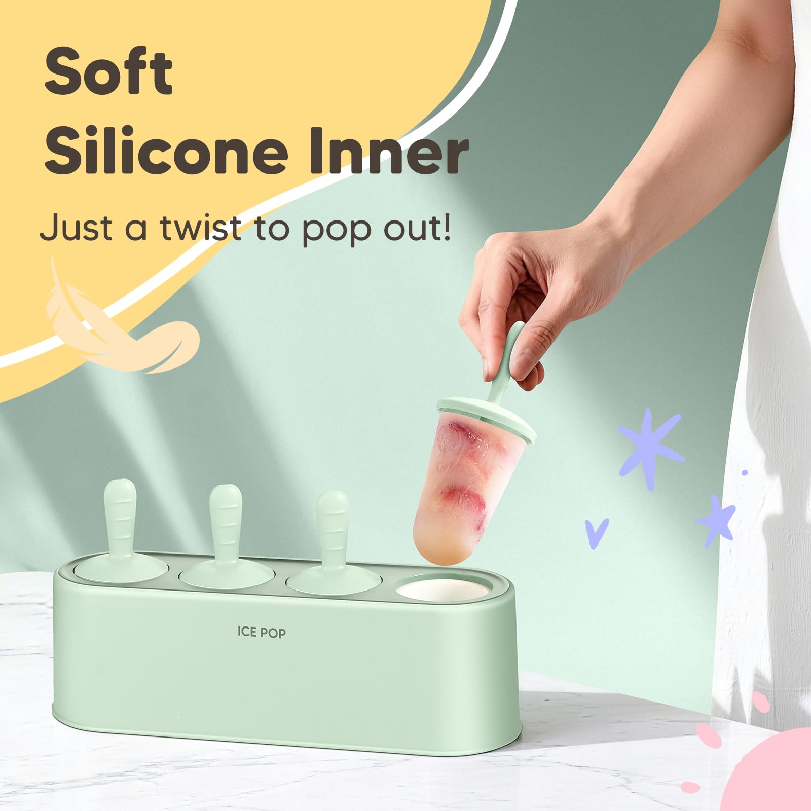 WYOK molde silicona verde para paletas, desmolde suave y sin esfuerzo.