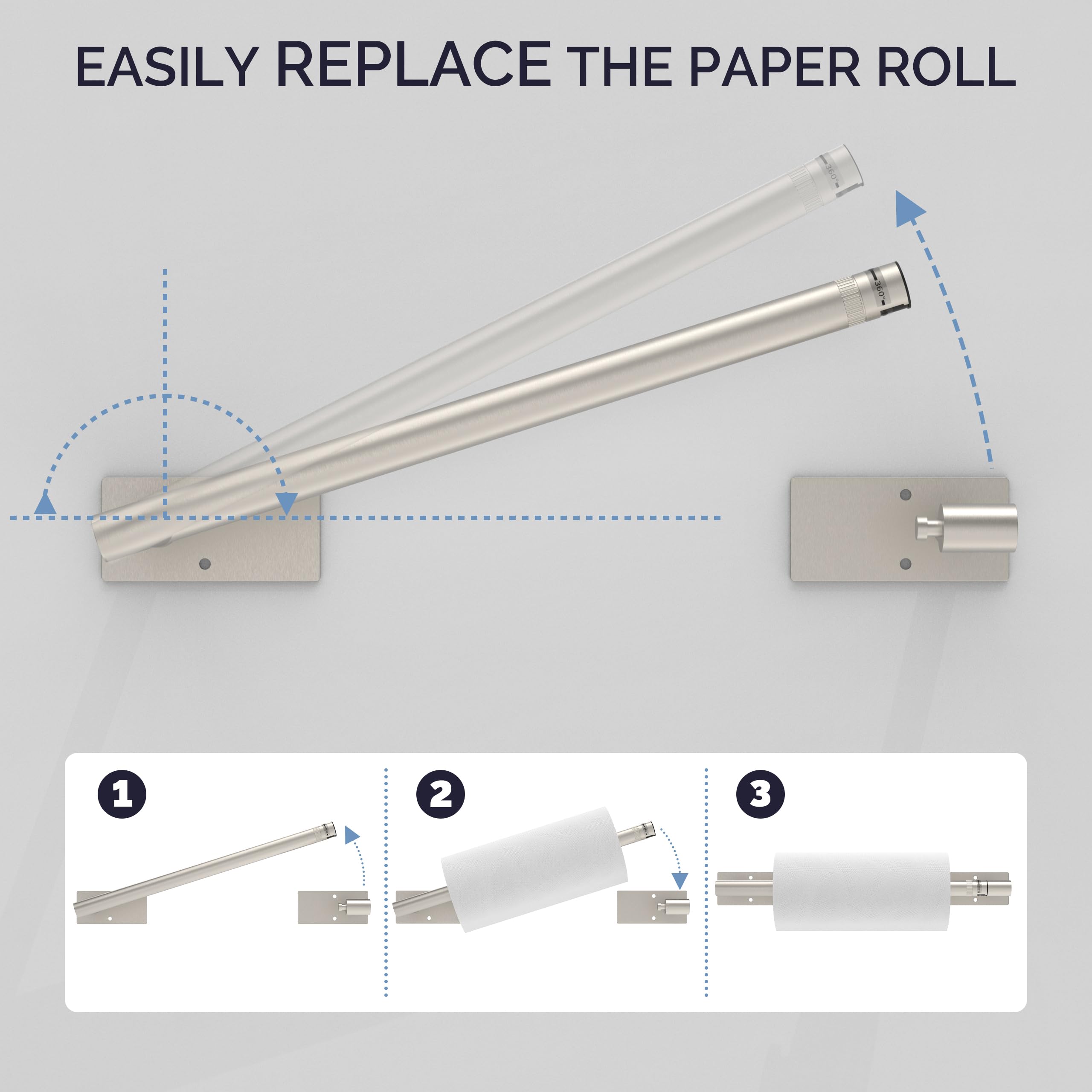 Portarrollos WZKALY con dos métodos de instalación: adhesivo y tornillos.