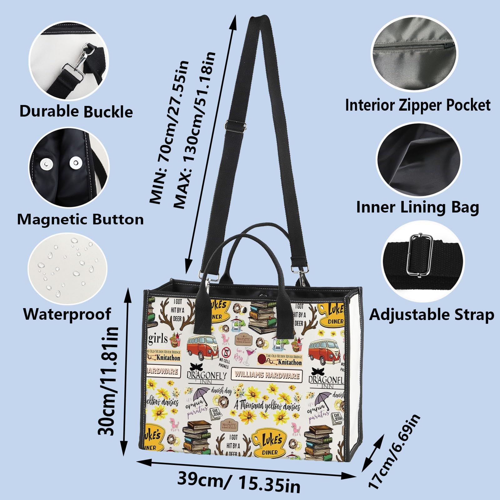 Bolsa tote WZMPA inspirada en Luke's Diner, ideal para compras.