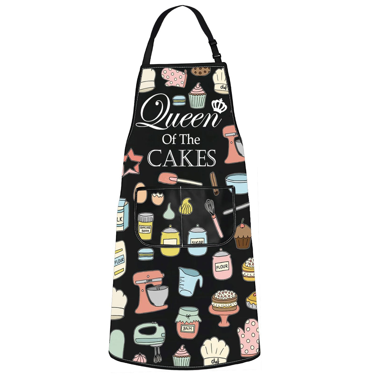 Delantal WZMPA Reina de los Pasteles, frente, diseño llamativo para cocinar con estilo y comodidad.