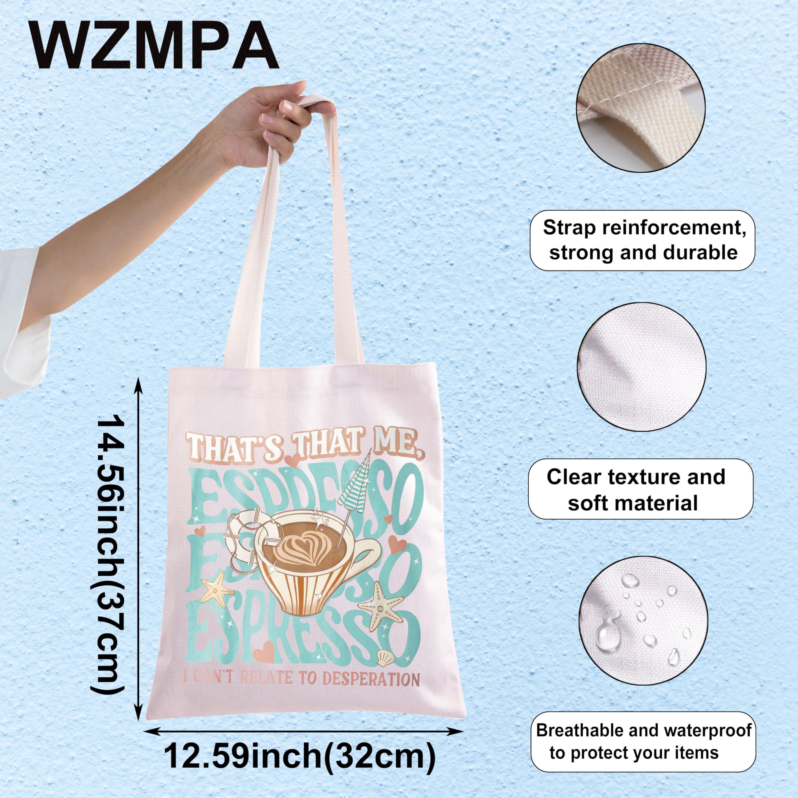 WZMPA Espresso Tote, costuras reforzadas para mayor durabilidad en uso diario.