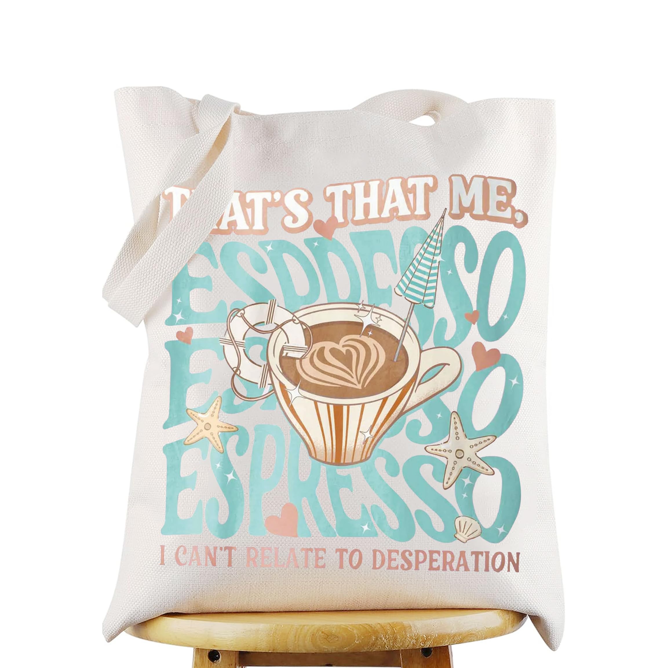 WZMPA Espresso Tote con frase de canción, perfecto para uso diario y regalo temático.