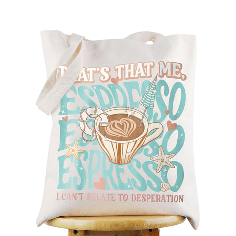 WZMPA Espresso Tote con frase de canción, perfecto para uso diario y regalo temático.