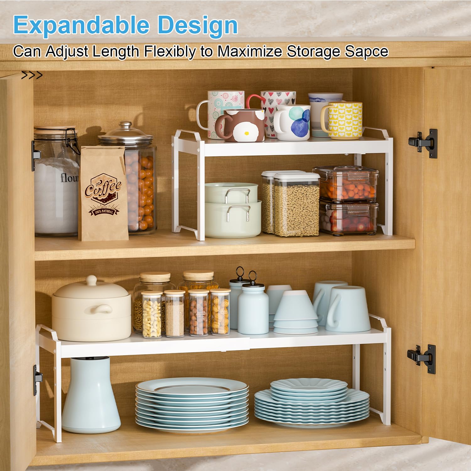 X-cosrack estante cocina apilable facilita ordenar tazas y frascos.