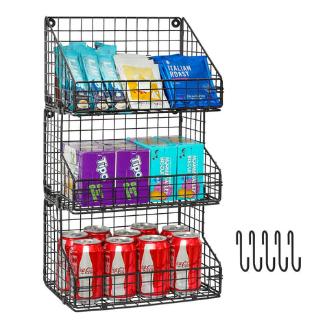 X-cosrack organizador de aperitivos tres niveles, vista frontal para ver y tomar rápidamente.