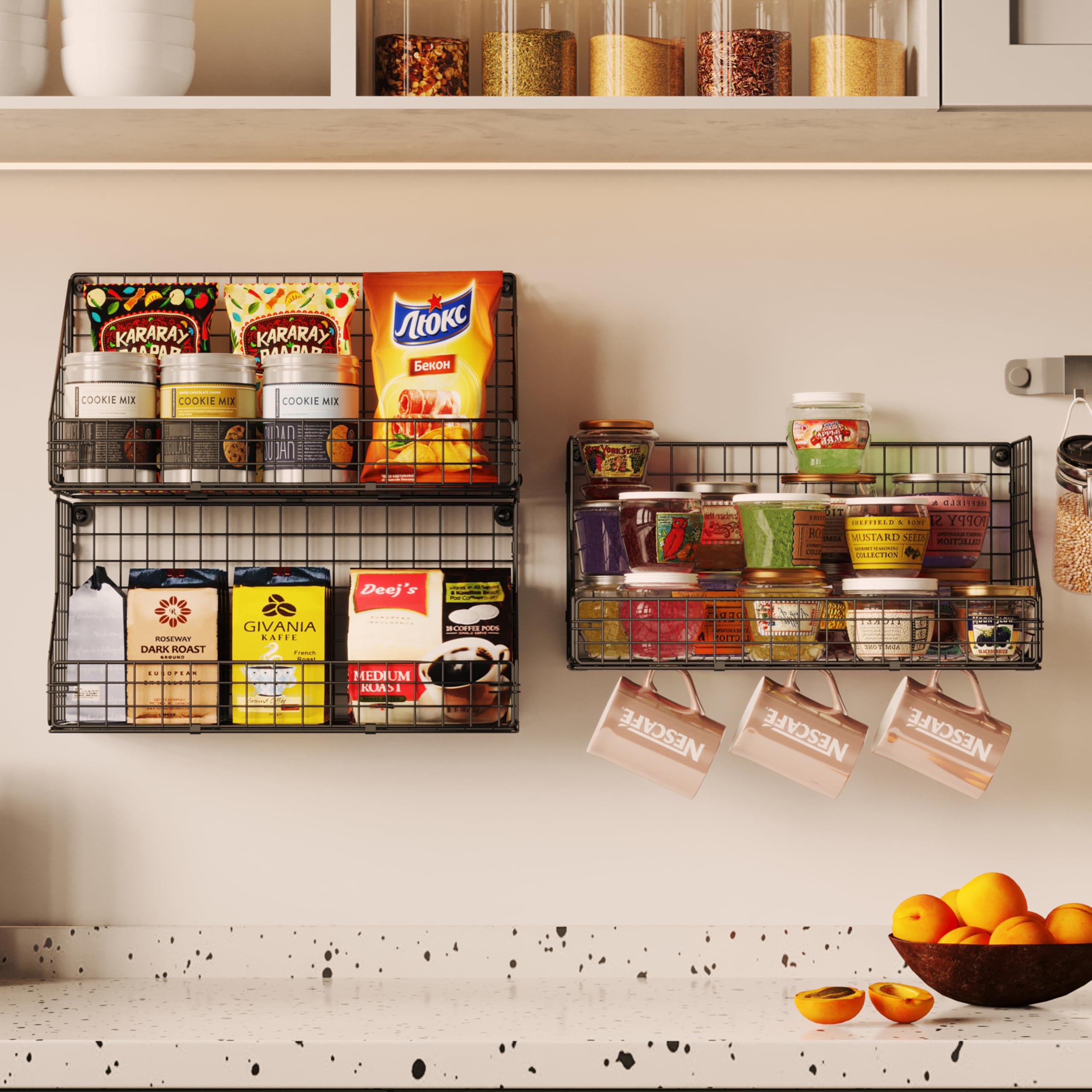 X-cosrack organizador de aperitivos tres niveles, montaje en pared para ahorrar espacio.