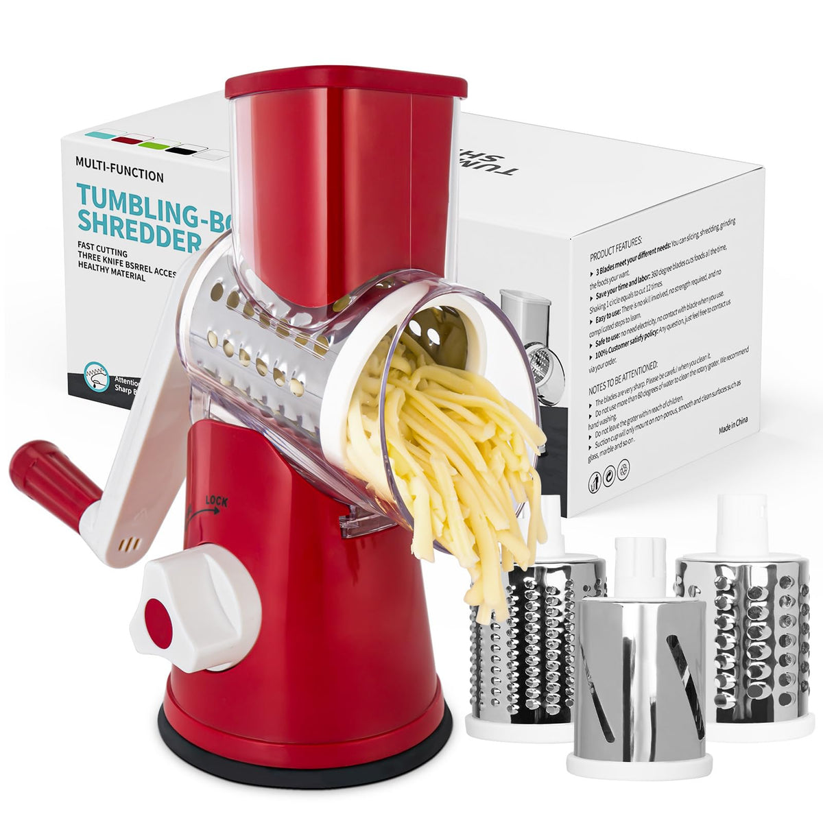 X Home Rallador giratorio con cuchillas intercambiables para rallar queso fácilmente.