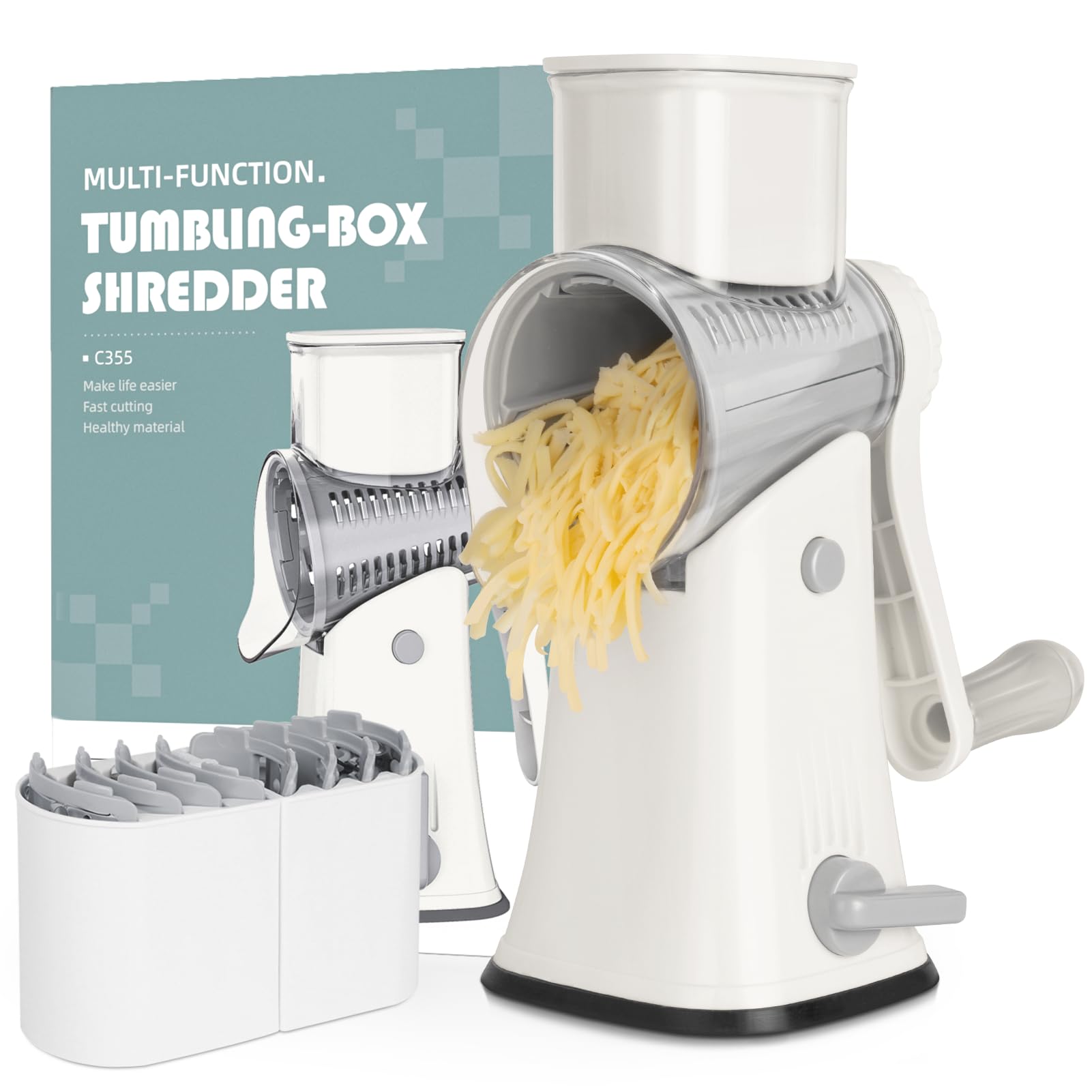 X Home rallador queso rotary 5en1: versatilidad para quesos y verduras.