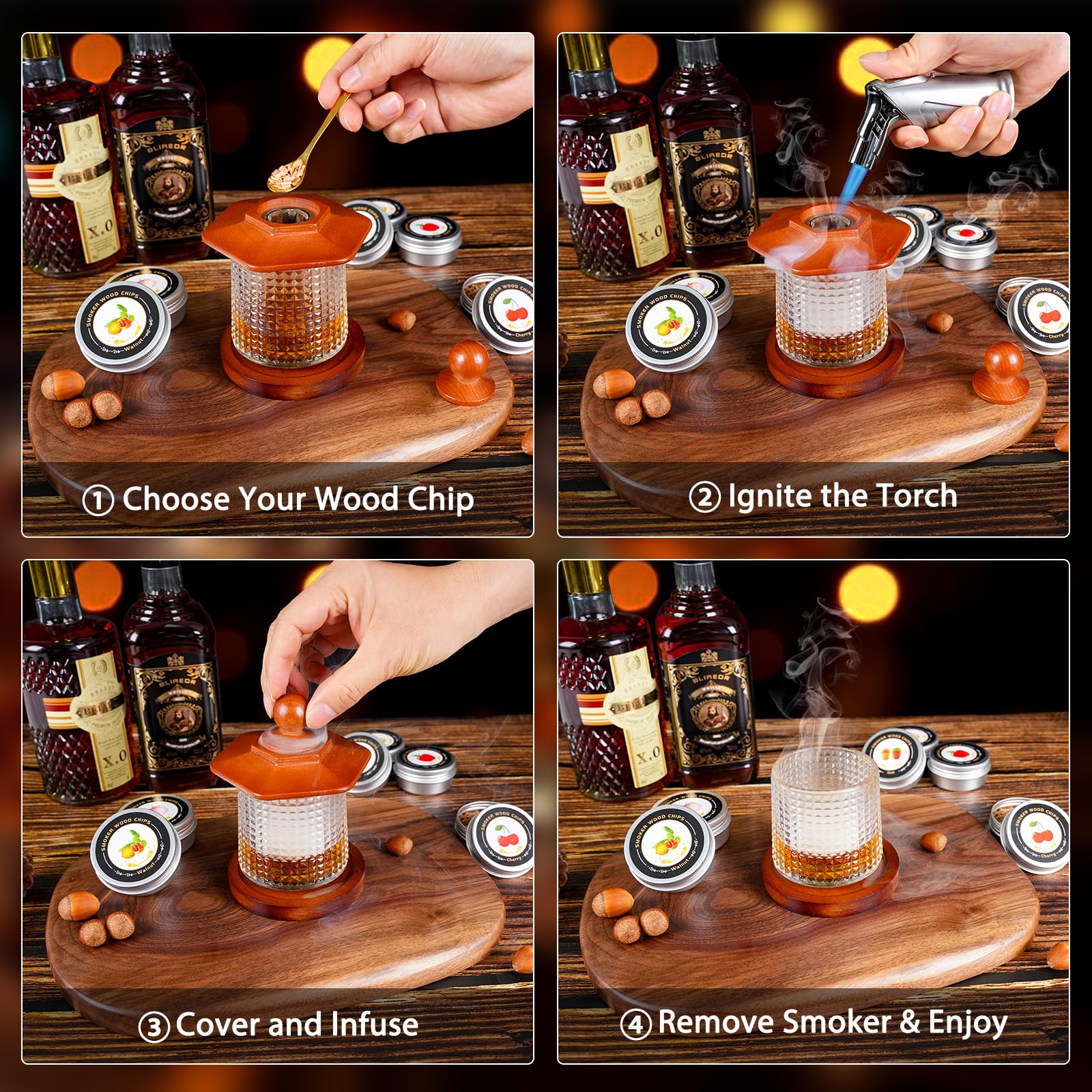 Vasos de whisky de cristal rotables para degustar con estilo