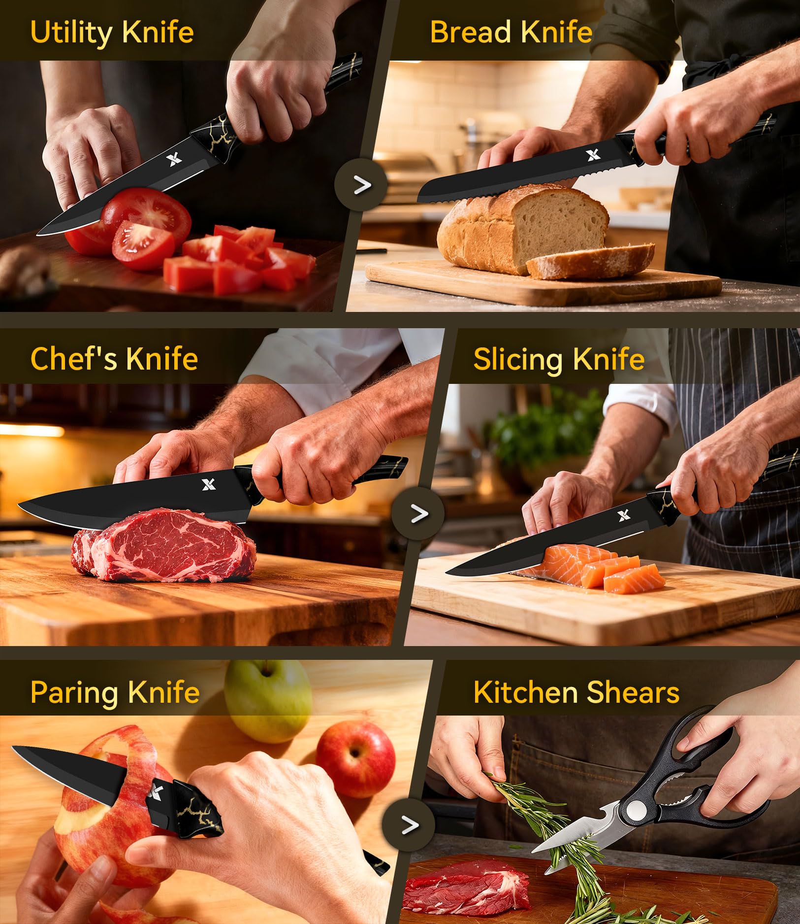 XANAPON cuchillo utilidad 5 pulgadas: flexibilidad para tareas diarias de cocina.