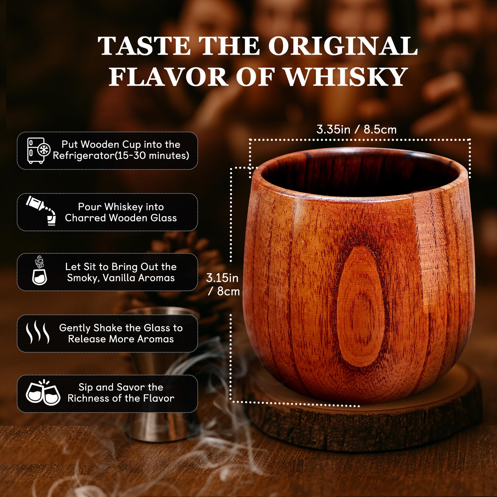 Vaso XBPMUC con acabado carbonizado realzando aroma y sabor.