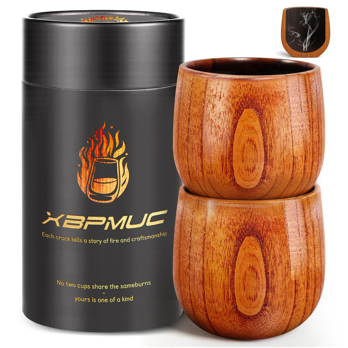 Vaso XBPMUC de whisky con madera carbonizada, 10oz, para degustación elevada.