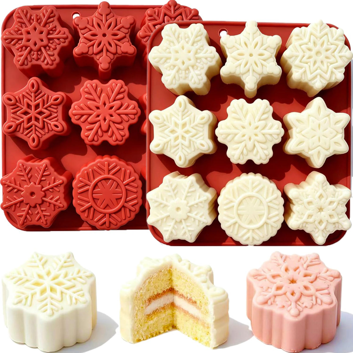 XBYzuzi molde silicona copo nieve 9 formas, ideal para decorar postres festivos