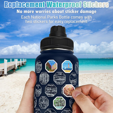 Pegatinas resistentes para personalizar la botella y documentar rutas.