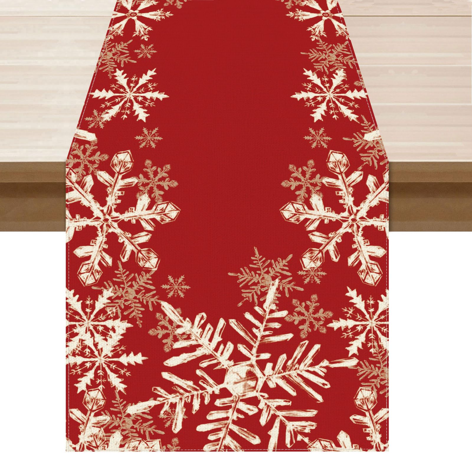 XCHI camino de mesa con copos de nieve rojos para cenas festivas