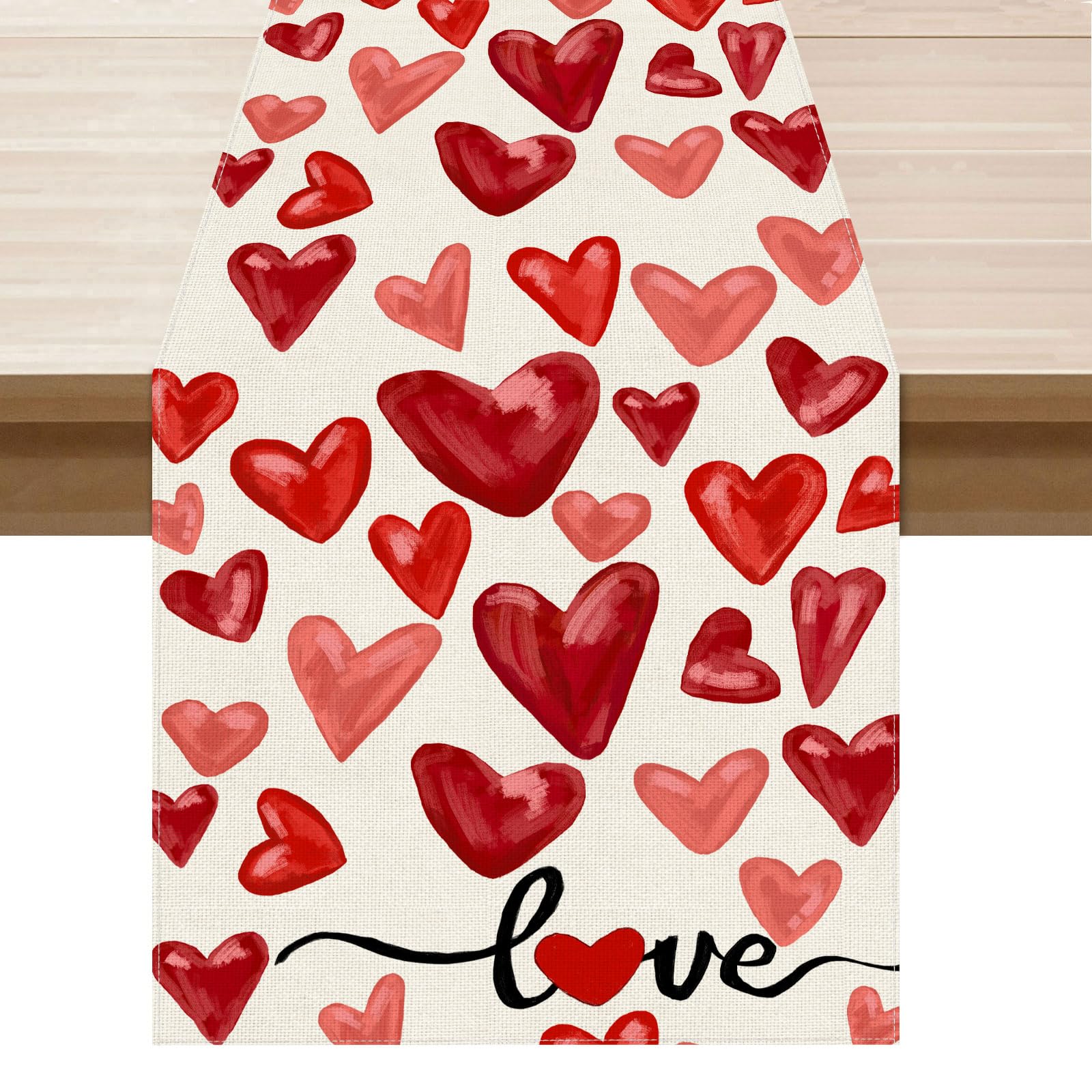 XCHI correr mesa acuarela con corazones rojos, ideal para cenas románticas.