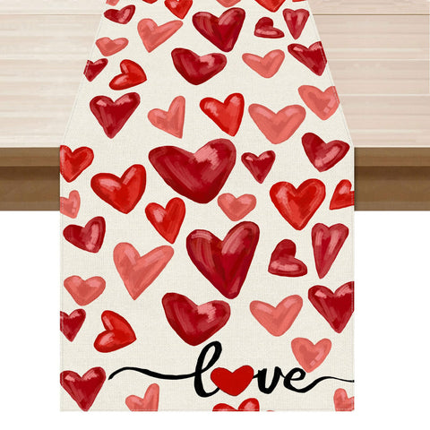 XCHI correr mesa acuarela con corazones rojos, ideal para cenas románticas.