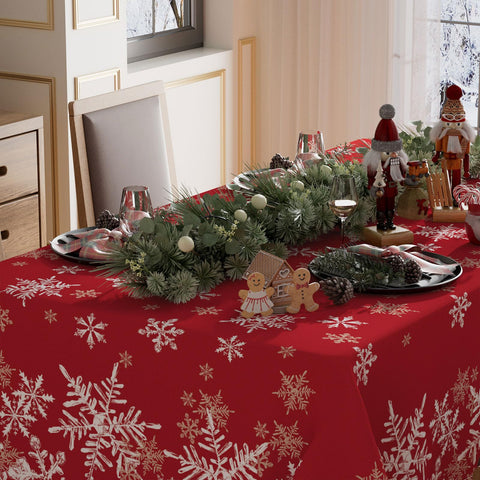 Mantel XCHI copos de nieve en primer plano, detalle elegante para la mesa.