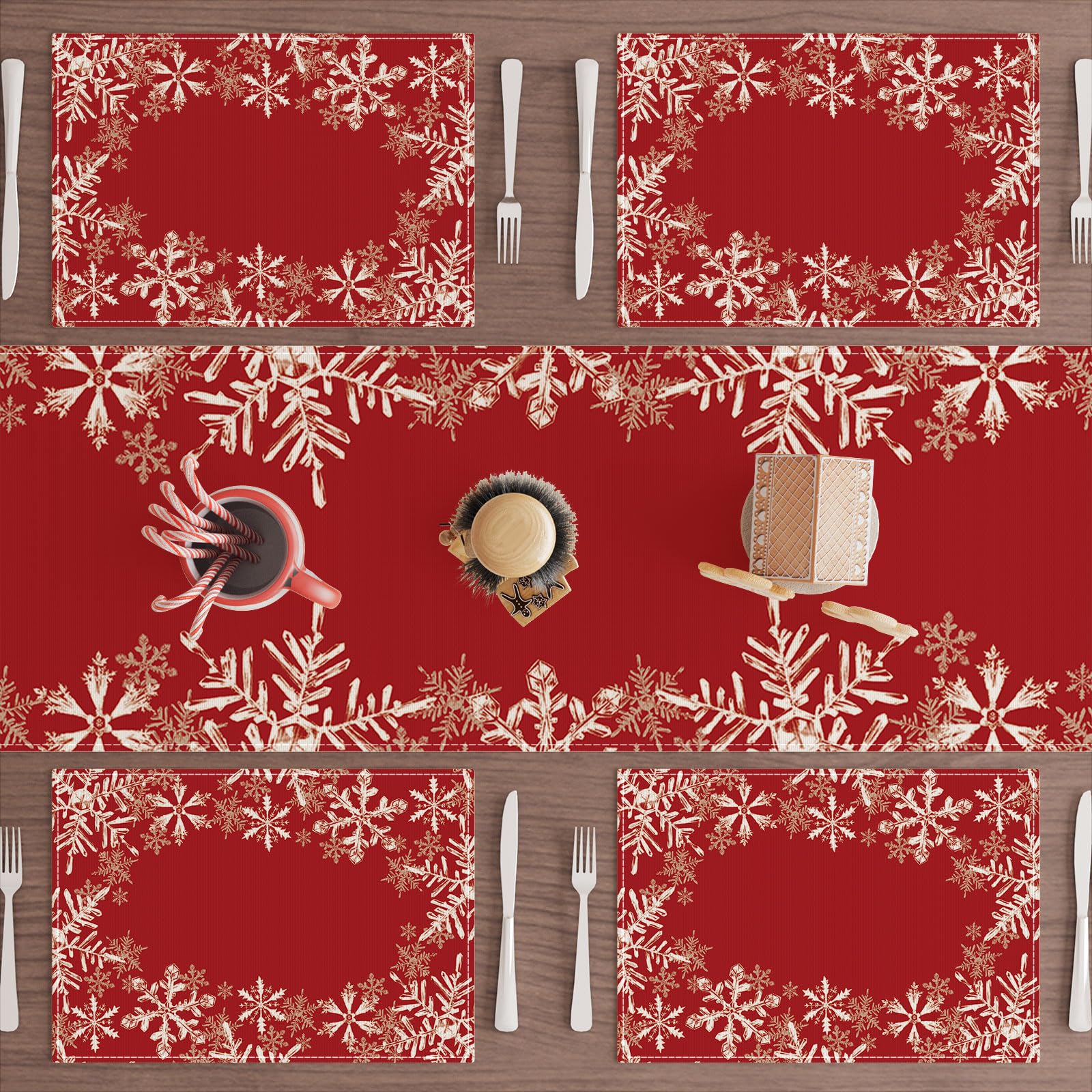 Mantel XCHI en lino amarillo, diseño navideño suave y elegante.