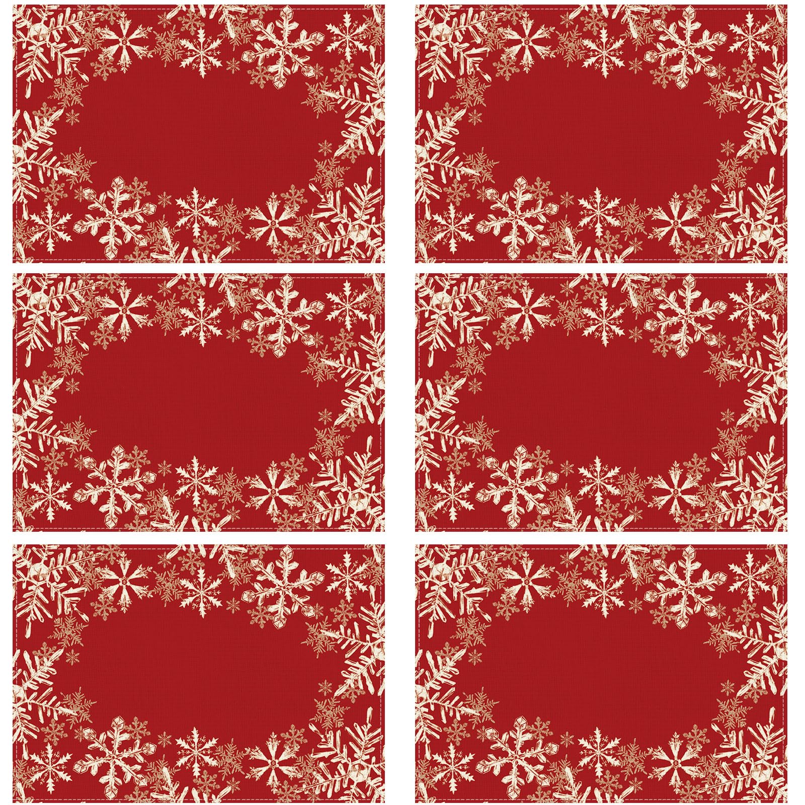 Mantel XCHI con copos rojos, ideal para crear ambiente festivo en cenas.