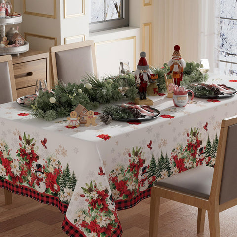 XCHI mantel navideño con cuadro rojo y poinsettia para mesa festiva.