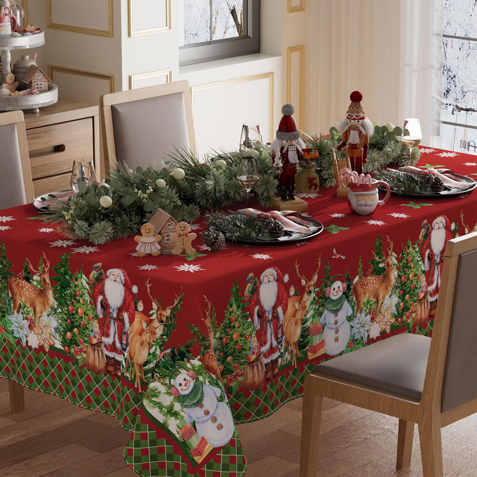 Mantel navideño XCHI con muñeco de nieve para cenas festivas.