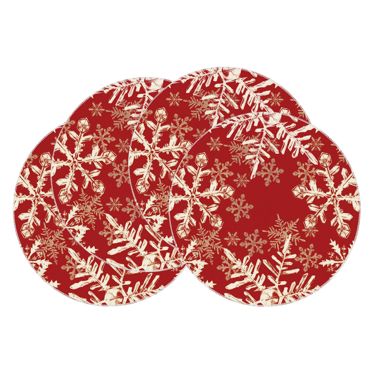 Manteles individuales navideños de XCHI, copos rojos, ideal para cenas festivas.