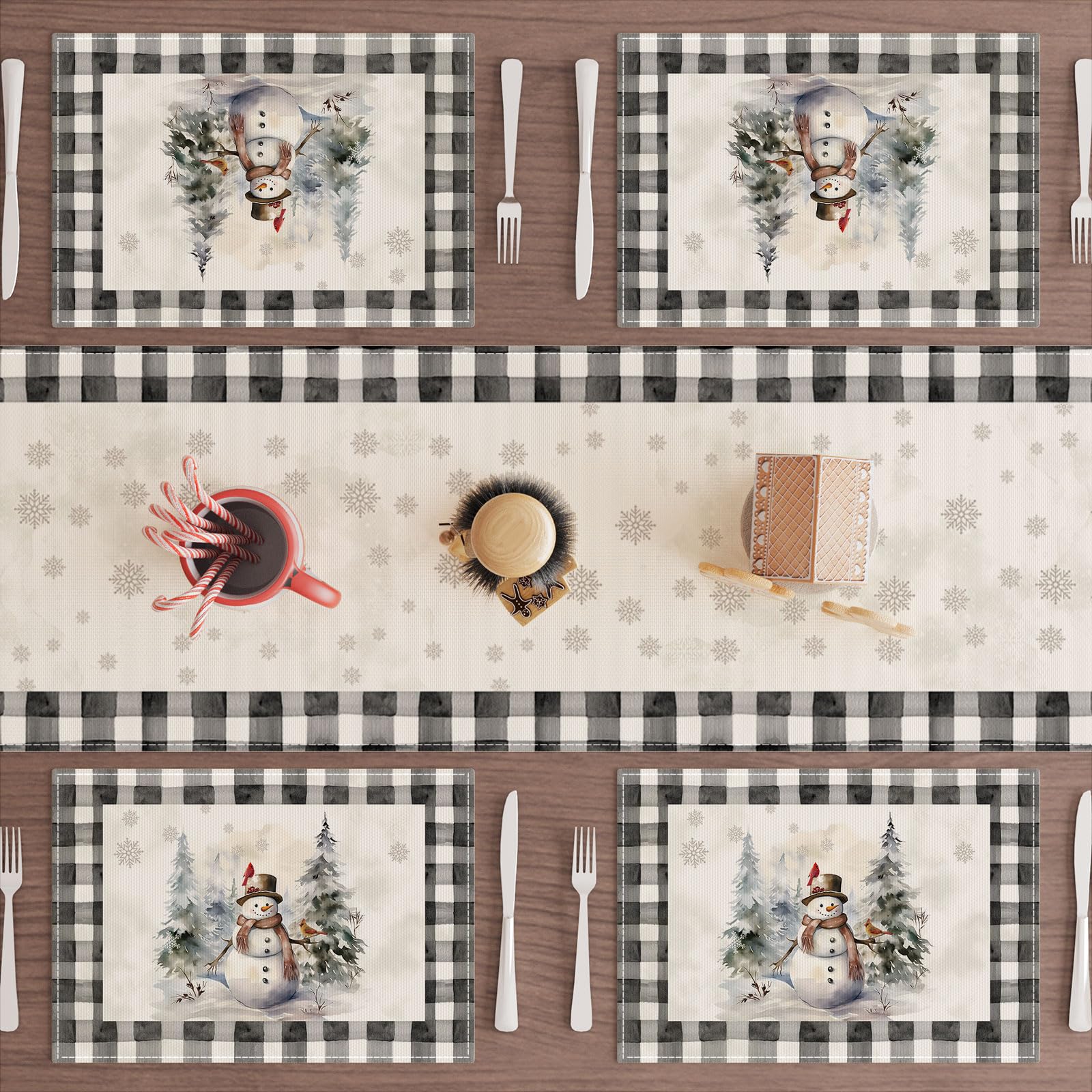 XCHI mantel individual con patrón navideño a cuadros, crea ambiente festivo en la mesa.