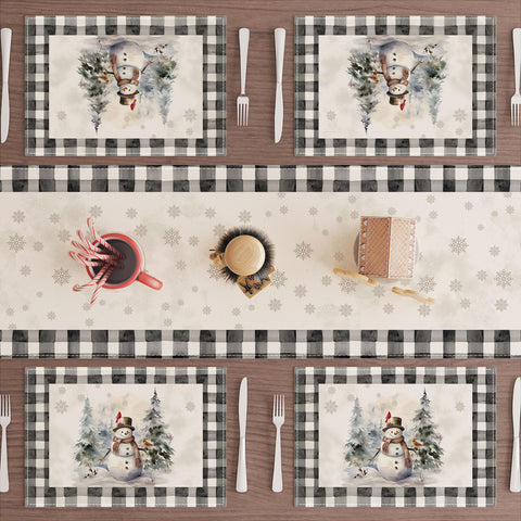 XCHI mantel individual con patrón navideño a cuadros, crea ambiente festivo en la mesa.