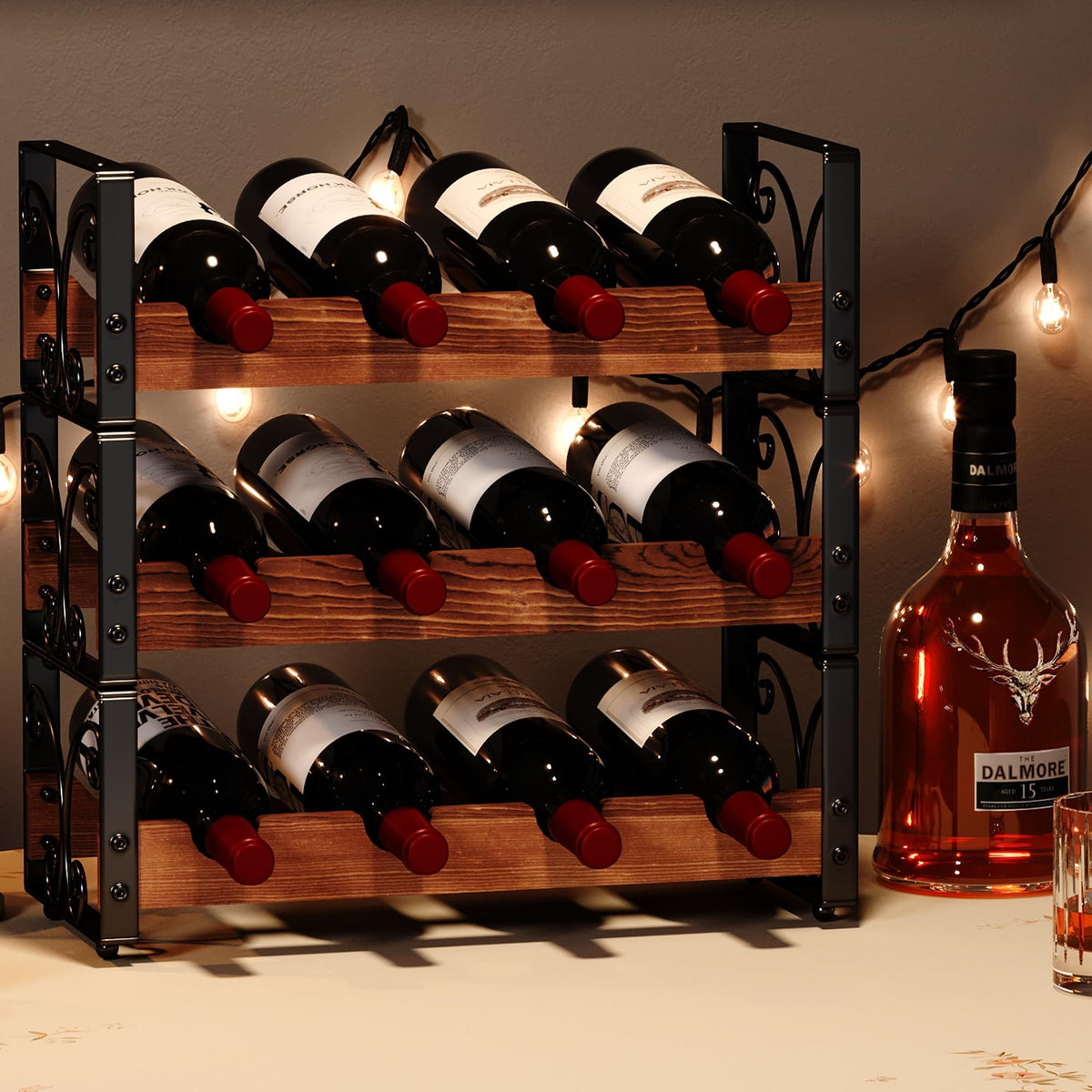 X-cosrack botellero contador tres niveles para 12 botellas, diseño estable y práctico