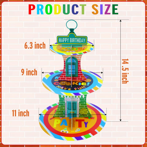 Soporte XCX para dulces, diseño de dibujos animados, tres niveles y altura de 14.5 pulgadas para mostrar cupcakes.