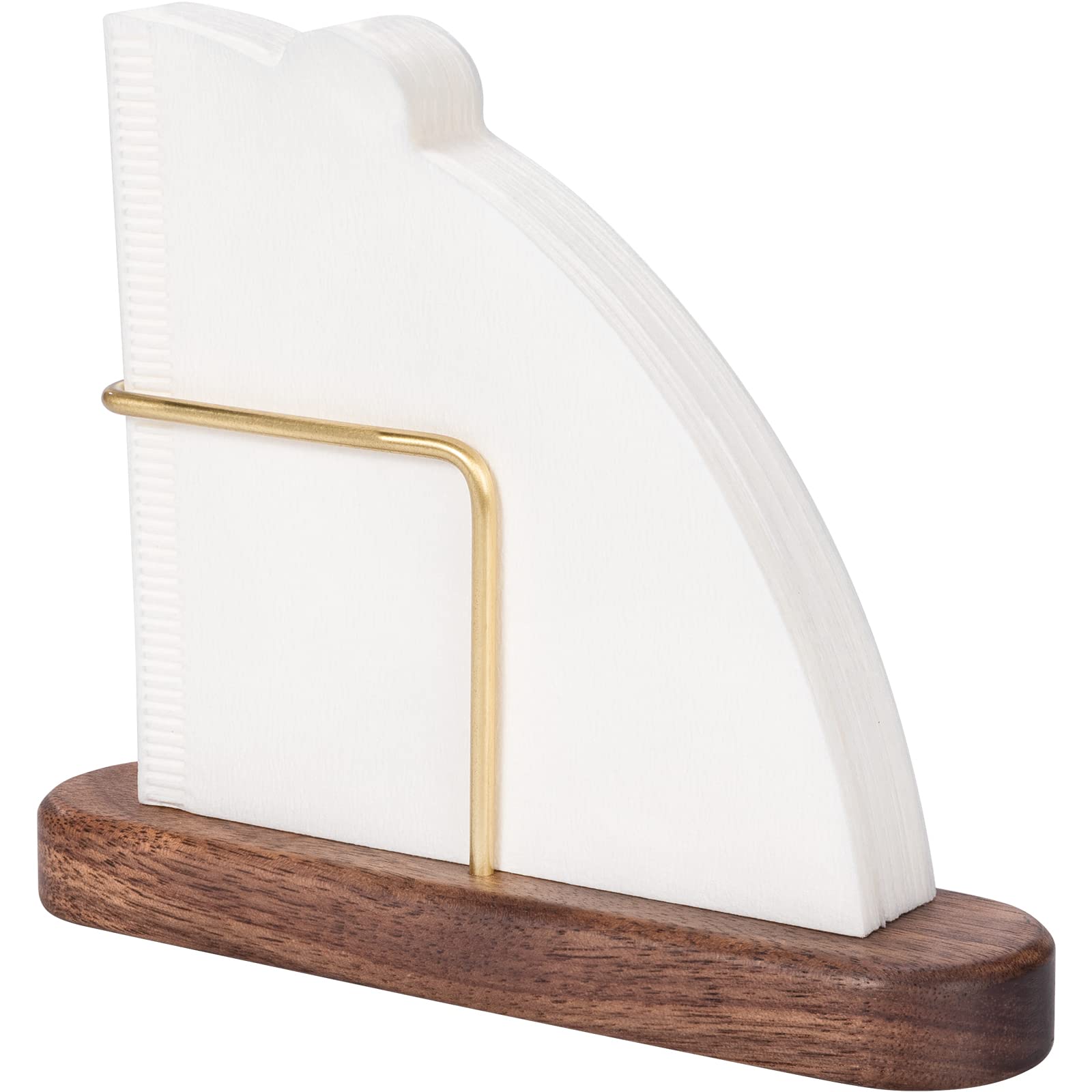 XCX soporte para filtros de conos de café en nogal y latón, ideal para mantener secos y ordenados.