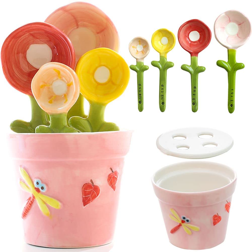 XDONEF juego de cucharas medidoras flor en maceta, ideal para hornear con precisión