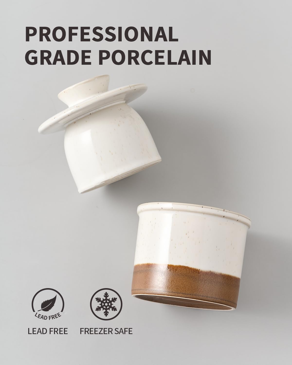 Porcelana duradera Xela mantequera Latte, apta para congelador y lavavajillas.