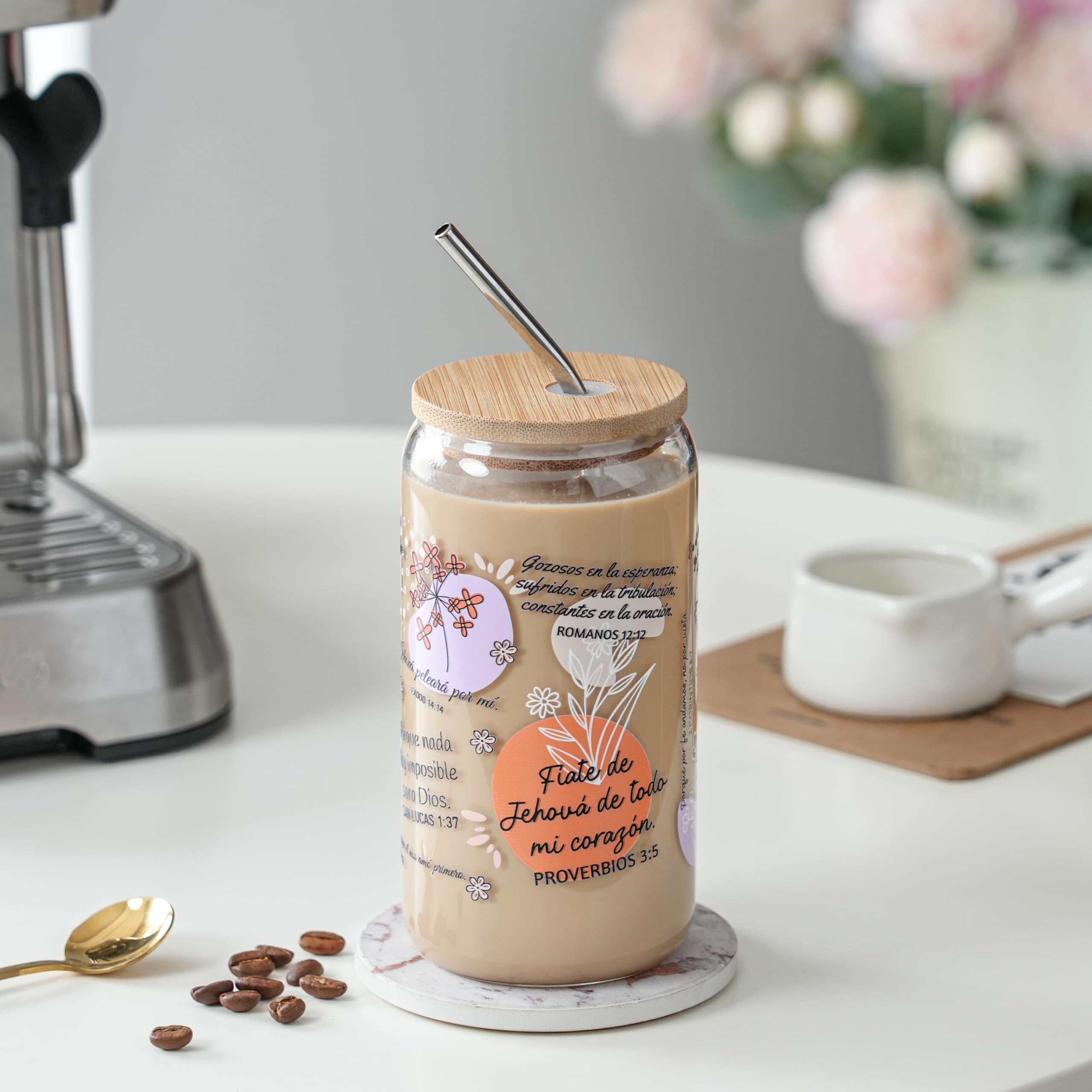 Xelewooz vaso cristal con versículos en español para ánimo diario