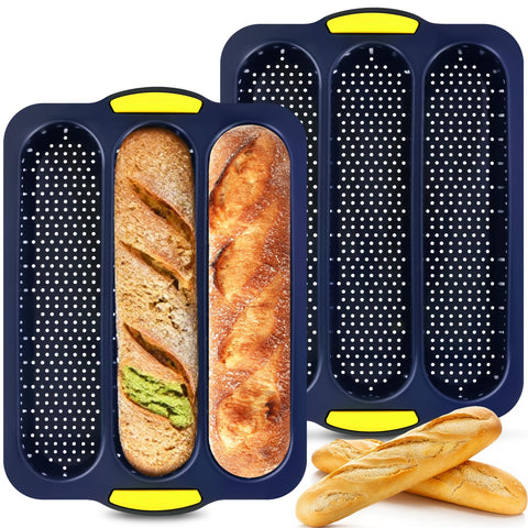 XenMee pan-baguette silicona 3 cavidades perforado, hornea baguettes crujientes y uniformes.