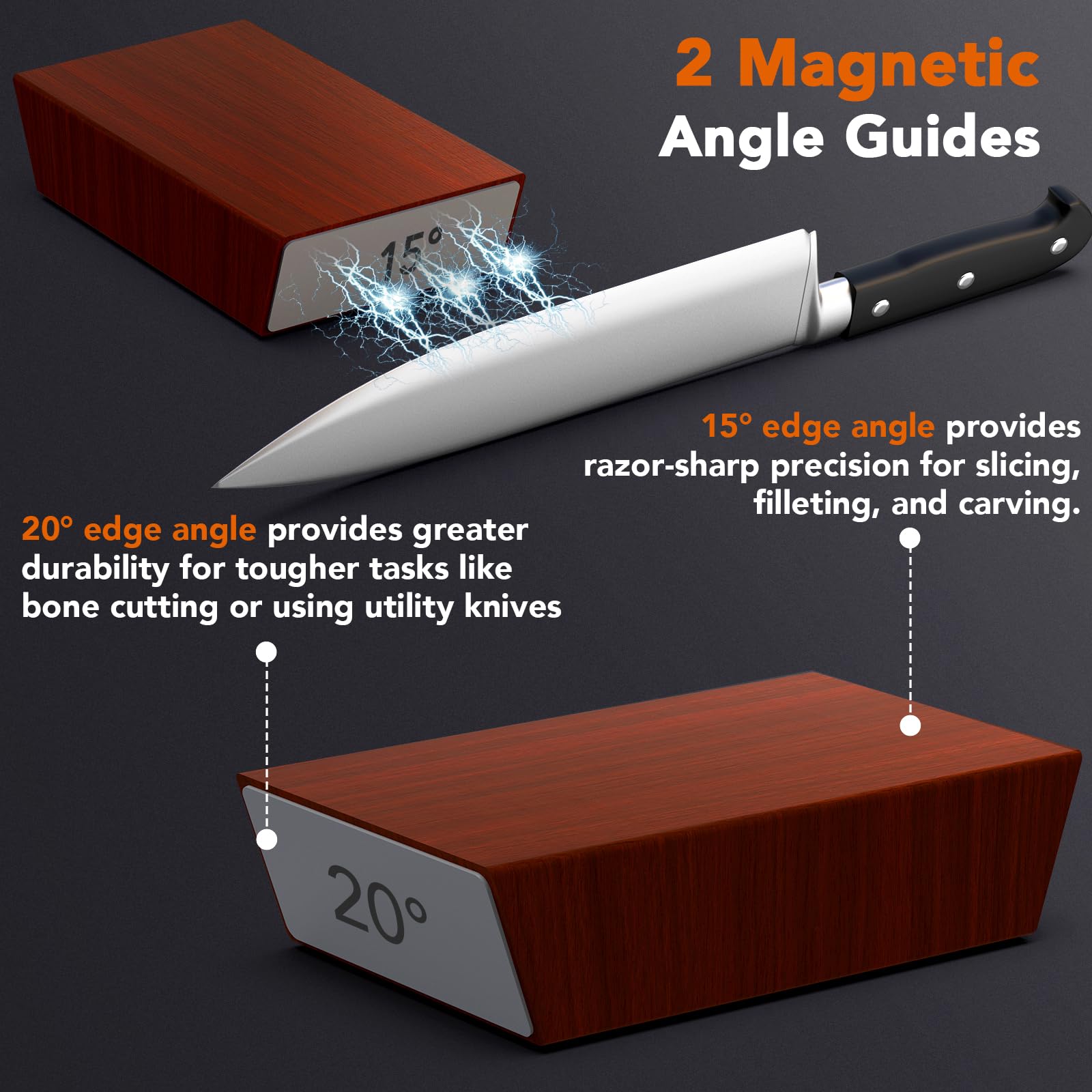 Mango ergonómico de madera Sapele para un agarre cómodo.