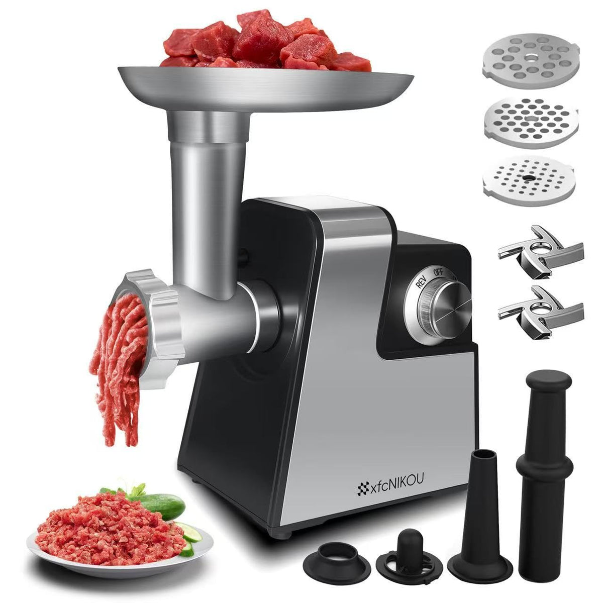 XFCNIKOU picadora eléctrica de carne con potencia de 2800W para picar rápido.