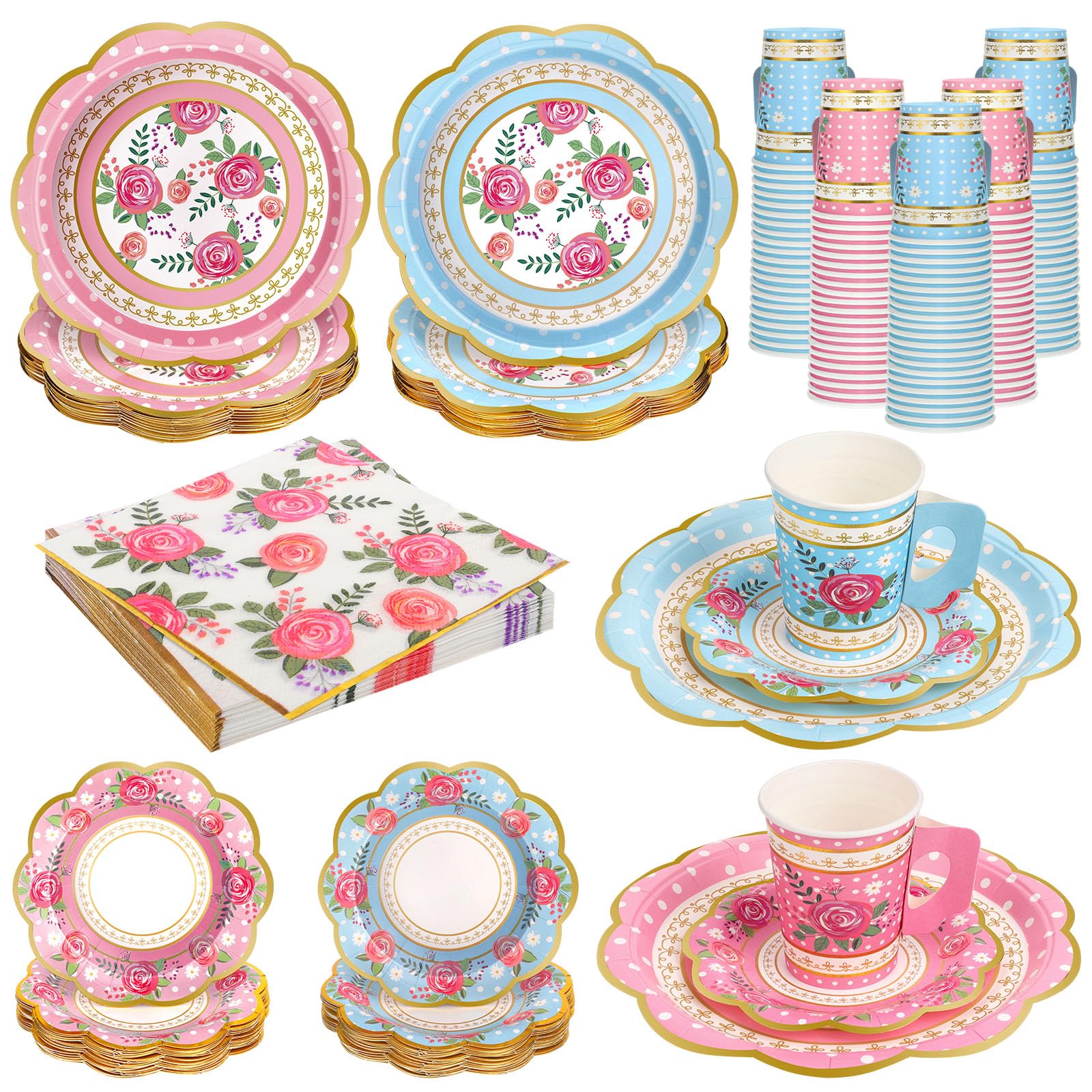 Xiangqu conjunto tazas y platos para fiesta de té, 9 onzas con manija, para 50 invitados.