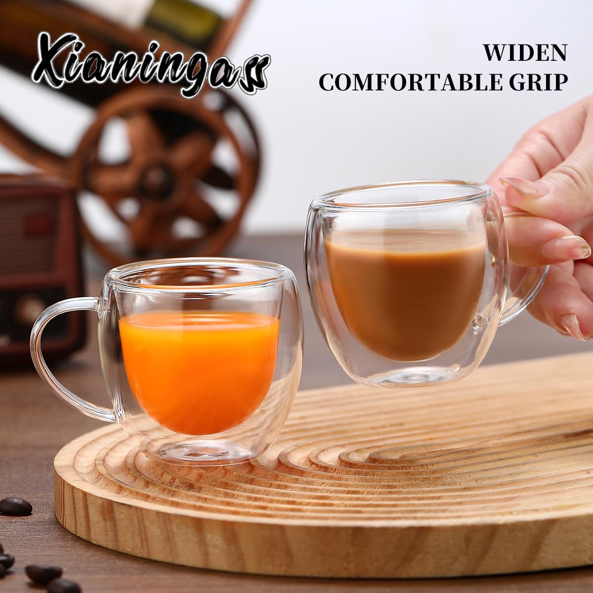Vasos de vidrio claros de xianingass con aislamiento doble para bebidas