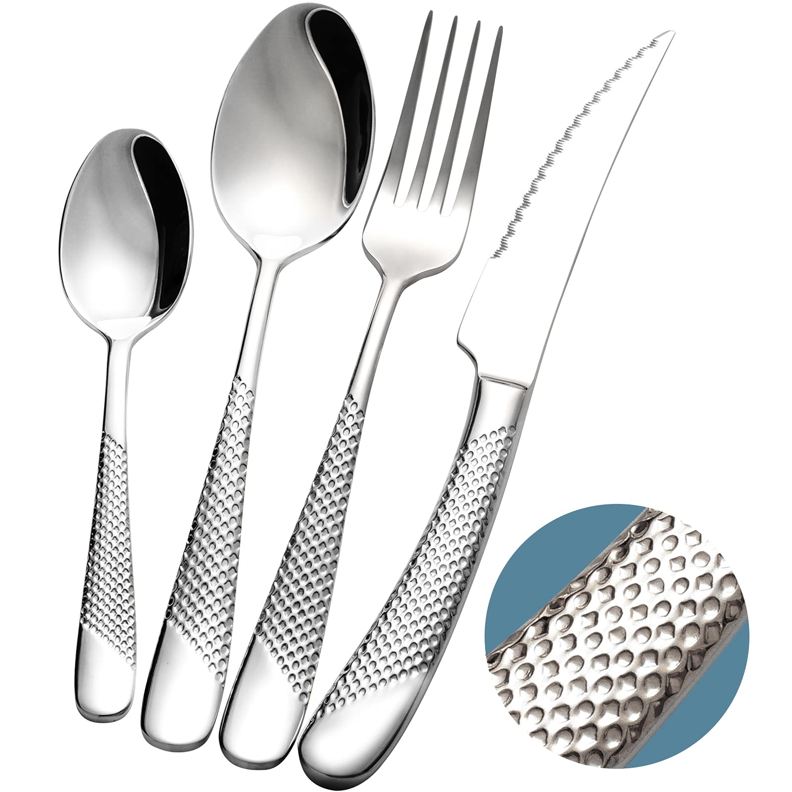 Xideman cubiertos modernos con acabado martillado para una mesa elegante.