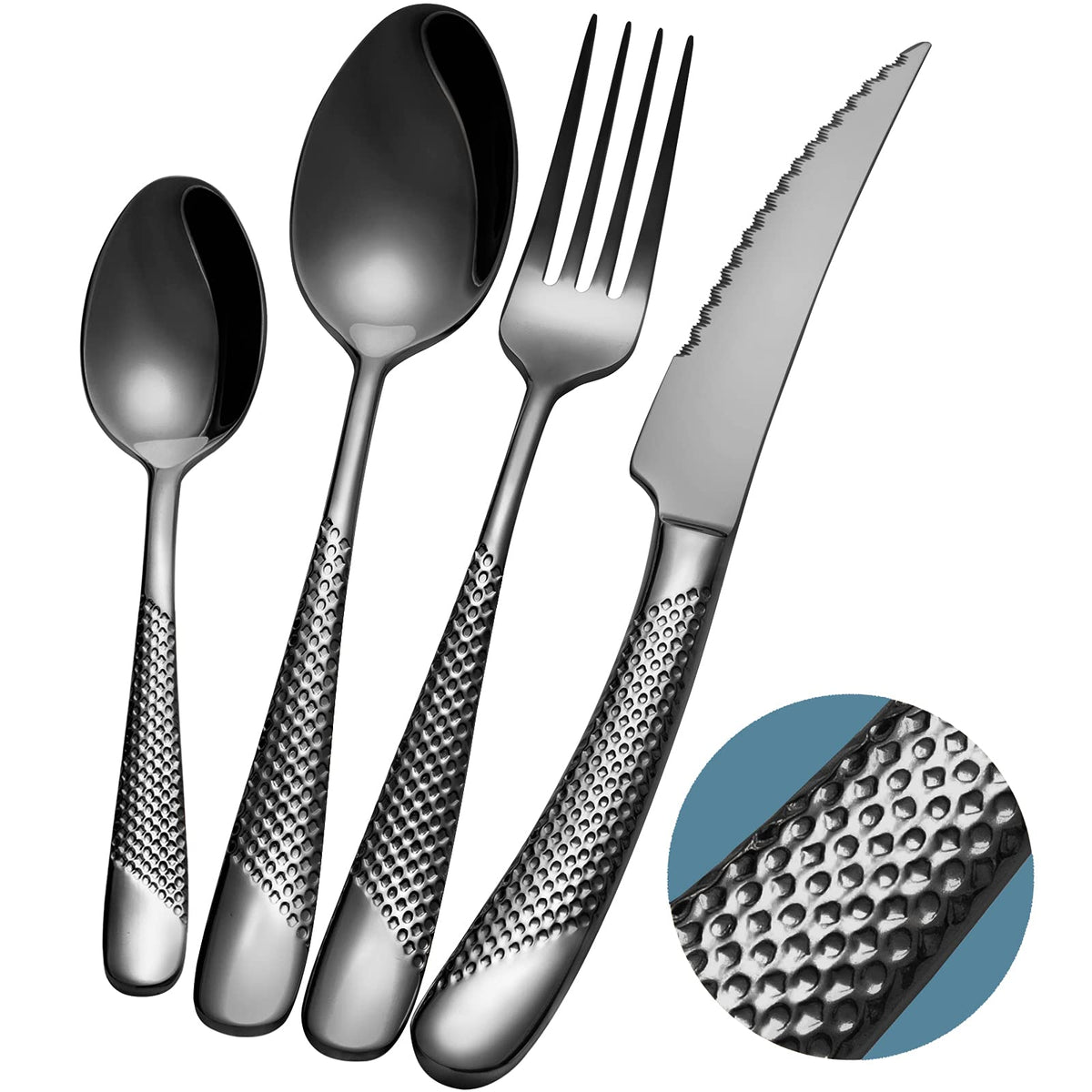 Xideman juego de cubiertos 16 piezas negro martillado para mesa elegante