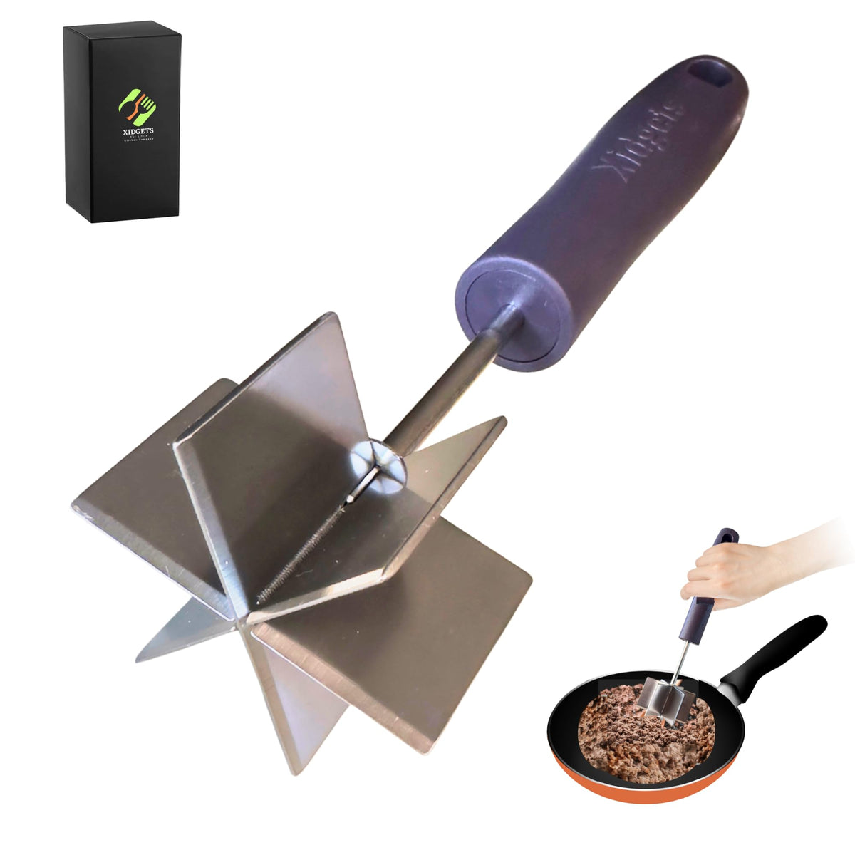 Xidgets triturador de carne con cabeza de acero desmenuza carne molida con facilidad.